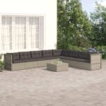 8 Piece Garden Lounge Set with Cushions Grey Poly Rattan