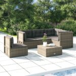 5 Piece Garden Lounge Set with Cushions Grey Poly Rattan