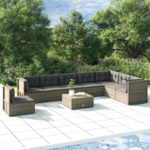 8 Piece Garden Lounge Set with Cushions Grey Poly Rattan