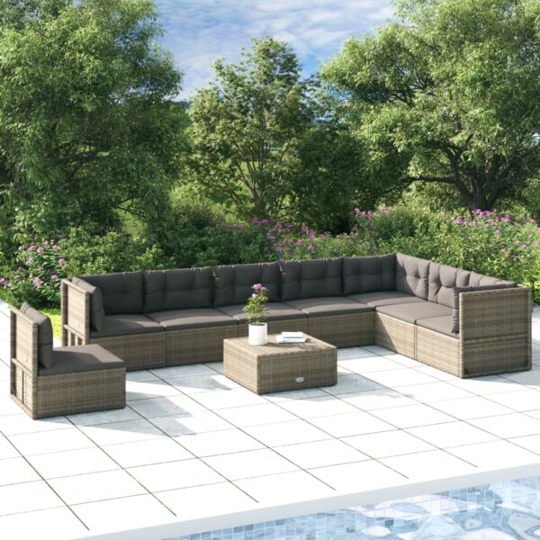 8 Piece Garden Lounge Set with Cushions Grey Poly Rattan