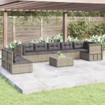 8 Piece Garden Lounge Set with Cushions Grey Poly Rattan