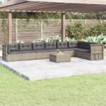 8 Piece Garden Lounge Set with Cushions Grey Poly Rattan