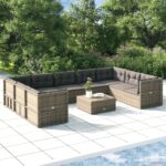 9 Piece Garden Lounge Set with Cushions Grey Poly Rattan