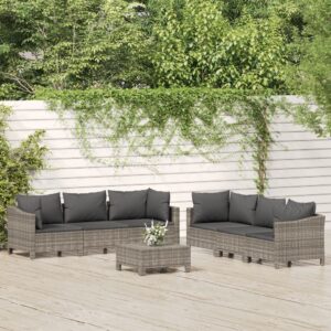 7 Piece Garden Lounge Set with Cushions Grey Poly Rattan