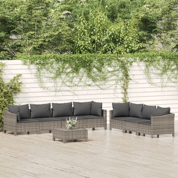 8 Piece Garden Lounge Set with Cushions Grey Poly Rattan