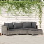 4 Piece Garden Lounge Set with Cushions Grey Poly Rattan