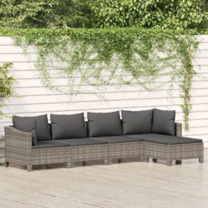 5 Piece Garden Lounge Set with Cushions Grey Poly Rattan