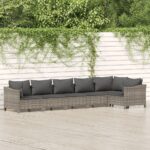 6 Piece Garden Lounge Set with Cushions Grey Poly Rattan