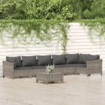 7 Piece Garden Lounge Set with Cushions Grey Poly Rattan