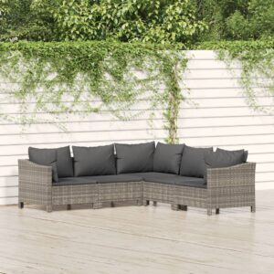 5 Piece Garden Lounge Set with Cushions Grey Poly Rattan