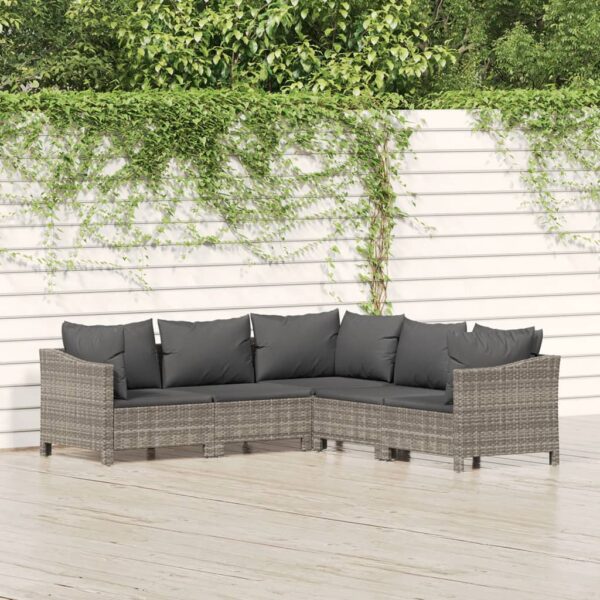 5 Piece Garden Lounge Set with Cushions Grey Poly Rattan