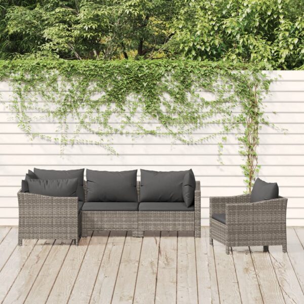 5 Piece Garden Lounge Set with Cushions Grey Poly Rattan