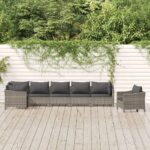 7 Piece Garden Lounge Set with Cushions Grey Poly Rattan