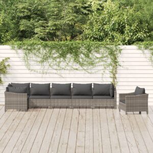 7 Piece Garden Lounge Set with Cushions Grey Poly Rattan