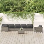 8 Piece Garden Lounge Set with Cushions Grey Poly Rattan