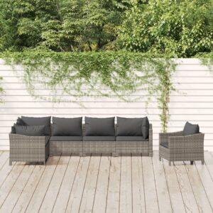 7 Piece Garden Lounge Set with Cushions Grey Poly Rattan