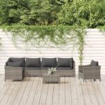 8 Piece Garden Lounge Set with Cushions Grey Poly Rattan