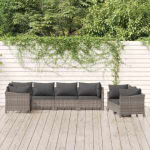 7 Piece Garden Lounge Set with Cushions Grey Poly Rattan