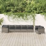 8 Piece Garden Lounge Set with Cushions Grey Poly Rattan