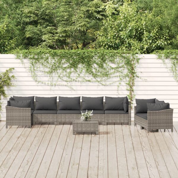 9 Piece Garden Lounge Set with Cushions Grey Poly Rattan