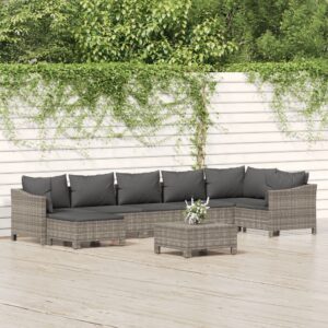 8 Piece Garden Lounge Set with Cushions Grey Poly Rattan