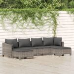 6 Piece Garden Lounge Set with Cushions Grey Poly Rattan