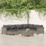 8 Piece Garden Lounge Set with Cushions Grey Poly Rattan