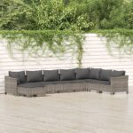 8 Piece Garden Lounge Set with Cushions Grey Poly Rattan