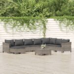 9 Piece Garden Lounge Set with Cushions Grey Poly Rattan