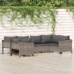 6 Piece Garden Lounge Set with Cushions Grey Poly Rattan