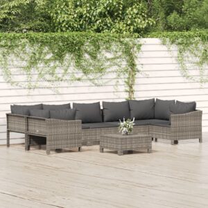 8 Piece Garden Lounge Set with Cushions Grey Poly Rattan