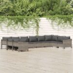 10 Piece Garden Lounge Set with Cushions Grey Poly Rattan