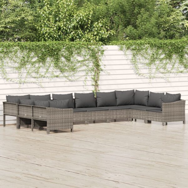 10 Piece Garden Lounge Set with Cushions Grey Poly Rattan