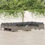 11 Piece Garden Lounge Set with Cushions Grey Poly Rattan