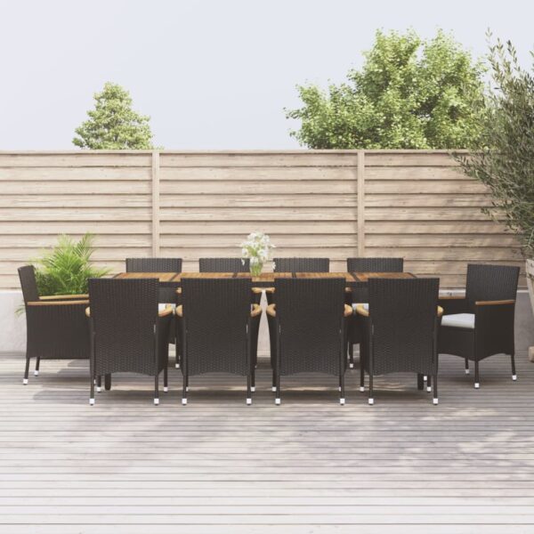 11 Piece Garden Dining Set with Cushions Black Poly Rattan