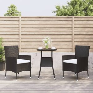 Stylish Black Poly Rattan Garden Bistro Set with Cushions - Weather Resistant  Comfortable  Durable