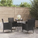 5 Piece Garden Bistro Set with Cushions Black Poly Rattan