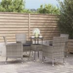 5 Piece Garden Bistro Set with Cushions Grey Poly Rattan