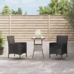 3 Piece Garden Bistro Set with Cushions Black Poly Rattan