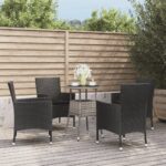 5 Piece Garden Bistro Set with Cushions Black Poly Rattan