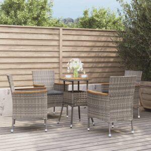 5 Piece Garden Bistro Set with Cushions Grey Poly Rattan