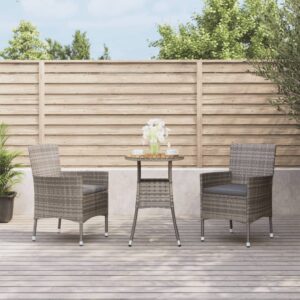 3 Piece Garden Bistro Set with Cushions Grey Poly Rattan