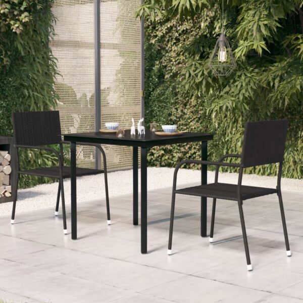 Stylish Black Garden Dining Table  Powder-Coated Steel and Glass  Perfect for Outdoor Use