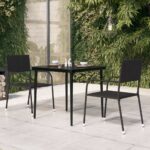 Stylish Black Garden Dining Table  Powder-Coated Steel and Glass  Perfect for Outdoor Use