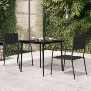 Stylish Black Garden Dining Table  Powder-Coated Steel and Glass  Perfect for Outdoor Use