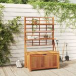 Solid Acacia Wood Outdoor Storage Box with Trellis and Shelves  Water-Resistant Inner Bag Included