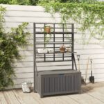 Solid Acacia Wood Outdoor Storage Box with Trellis and Shelves in Grey Finish