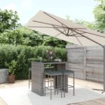 5 Piece Garden Bar Set with Cushions Grey Poly Rattan