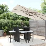 7 Piece Garden Bar Set with Cushions Black Poly Rattan