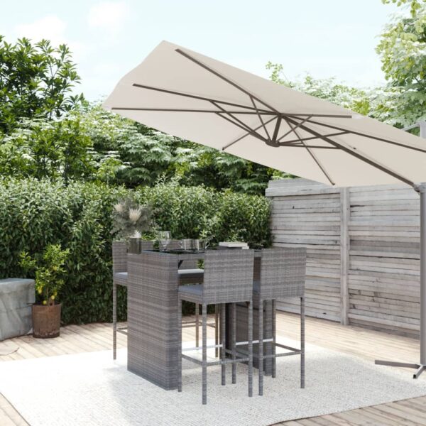 5 Piece Garden Bar Set with Cushions Grey Poly Rattan